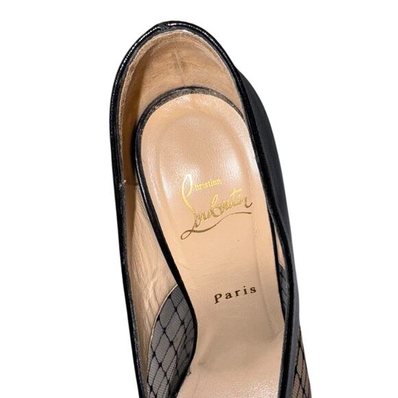 Christian Louboutin Resillana Black Leather & Mesh Peep Toe Heels Size 38.5 - Picture 13 of 13